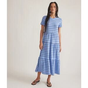 Marine Layer Sadie Vintage Slub Midi Dress Blue Stripe ALine Jersey Tiered